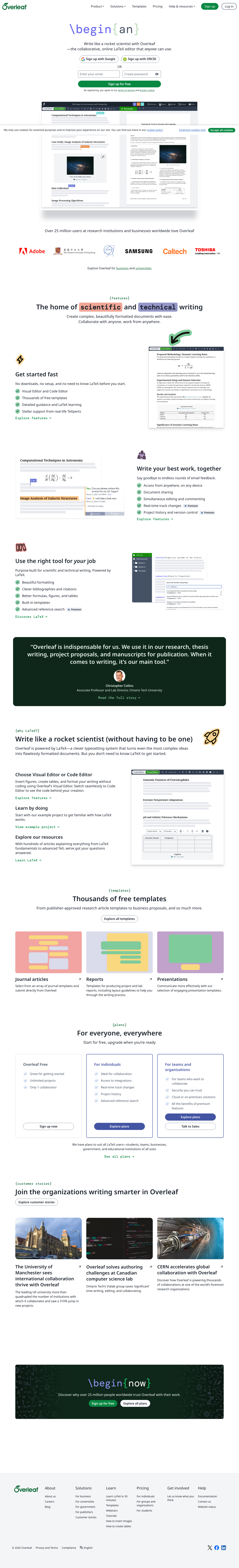 Overleaf homepage