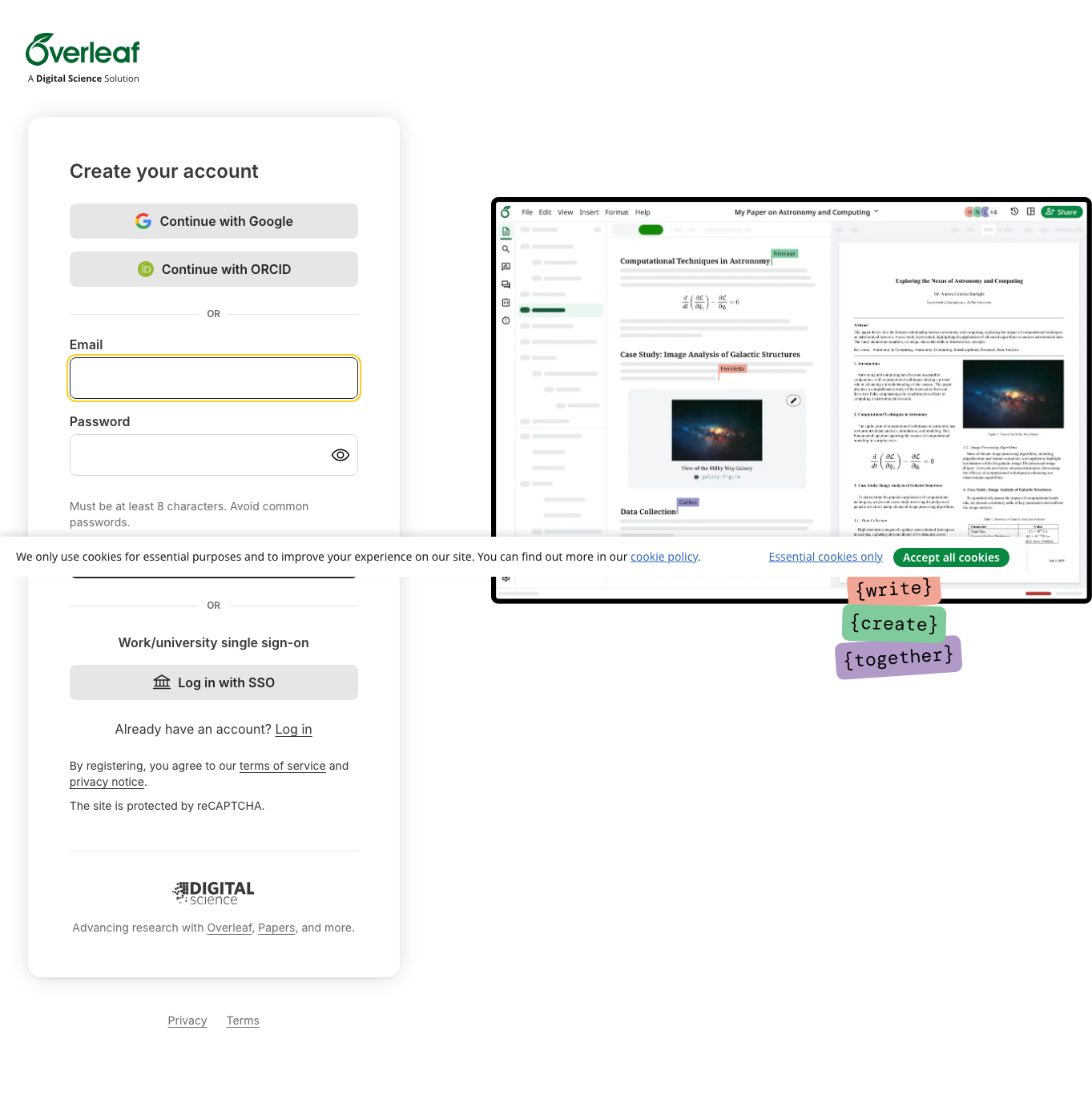 Overleaf login page